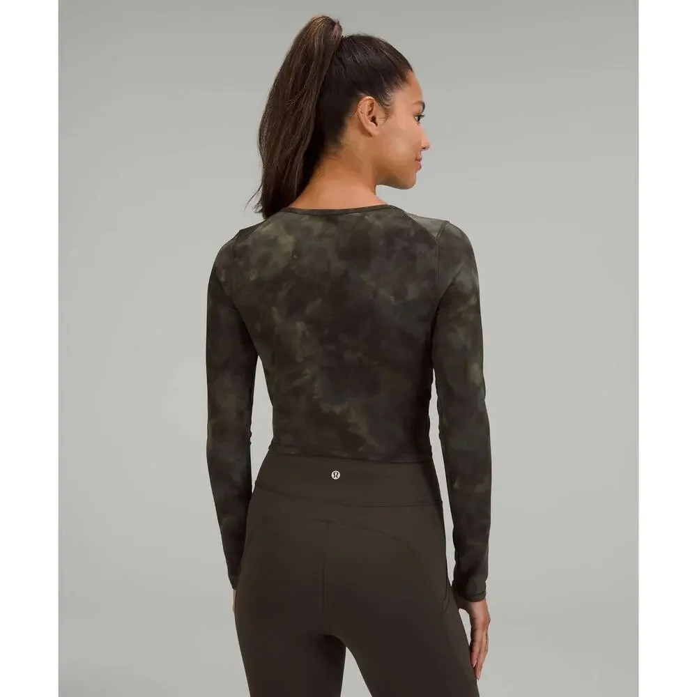 Lululemon Wunder Train Cropped Long Sleeve Shirt Diamond Dye Dark Olive Size 8